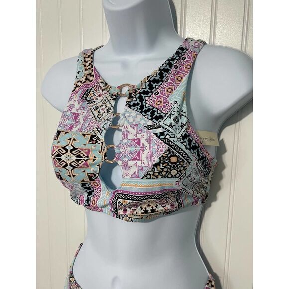 Nanette‎ Lepore Hannah High Neck Marrakesh Megerie Bikini Set Swim Pink Size 8 - Picture 12 of 16